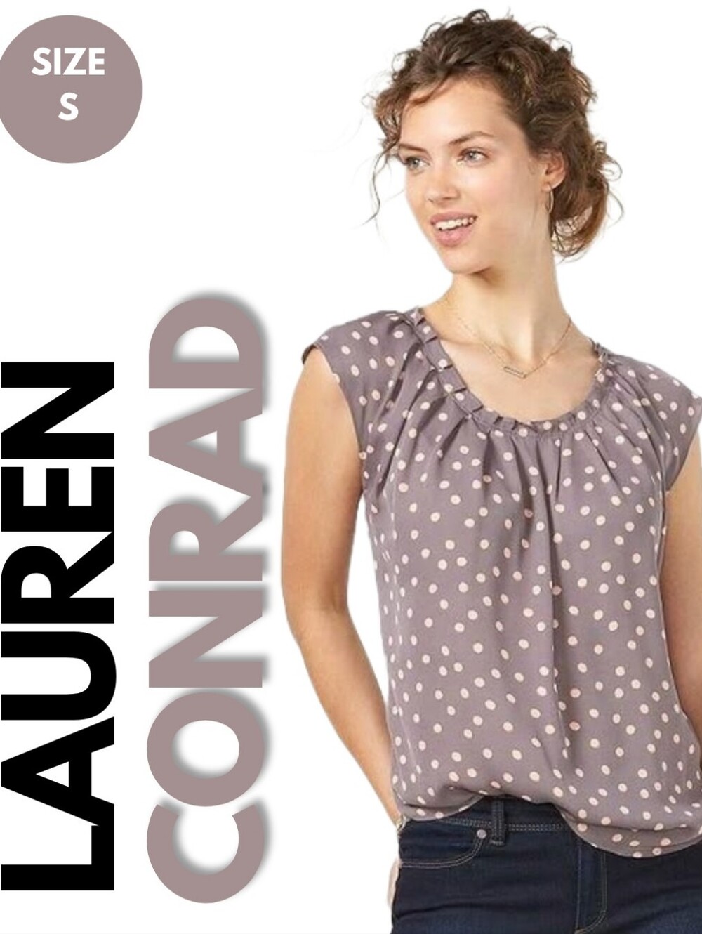 BOGO LC Lauren Conrad Pleated Mauve Purple Polka Dot Blouse Size S